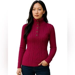 Tommy Hilfiger Large Pink Cable Knit Sweater 100% Cotton Button Up Collar